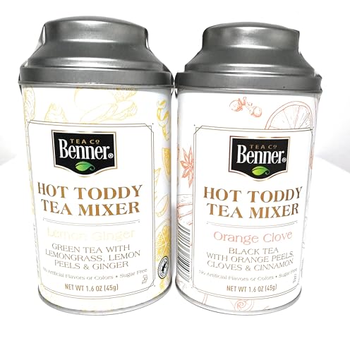 Benner Tea Co. Hot Toddy Tea Mixer Set, Lemon Ginger Green Tea & Orange Clove Black Tea, 1.6 oz Each, Sugar Free