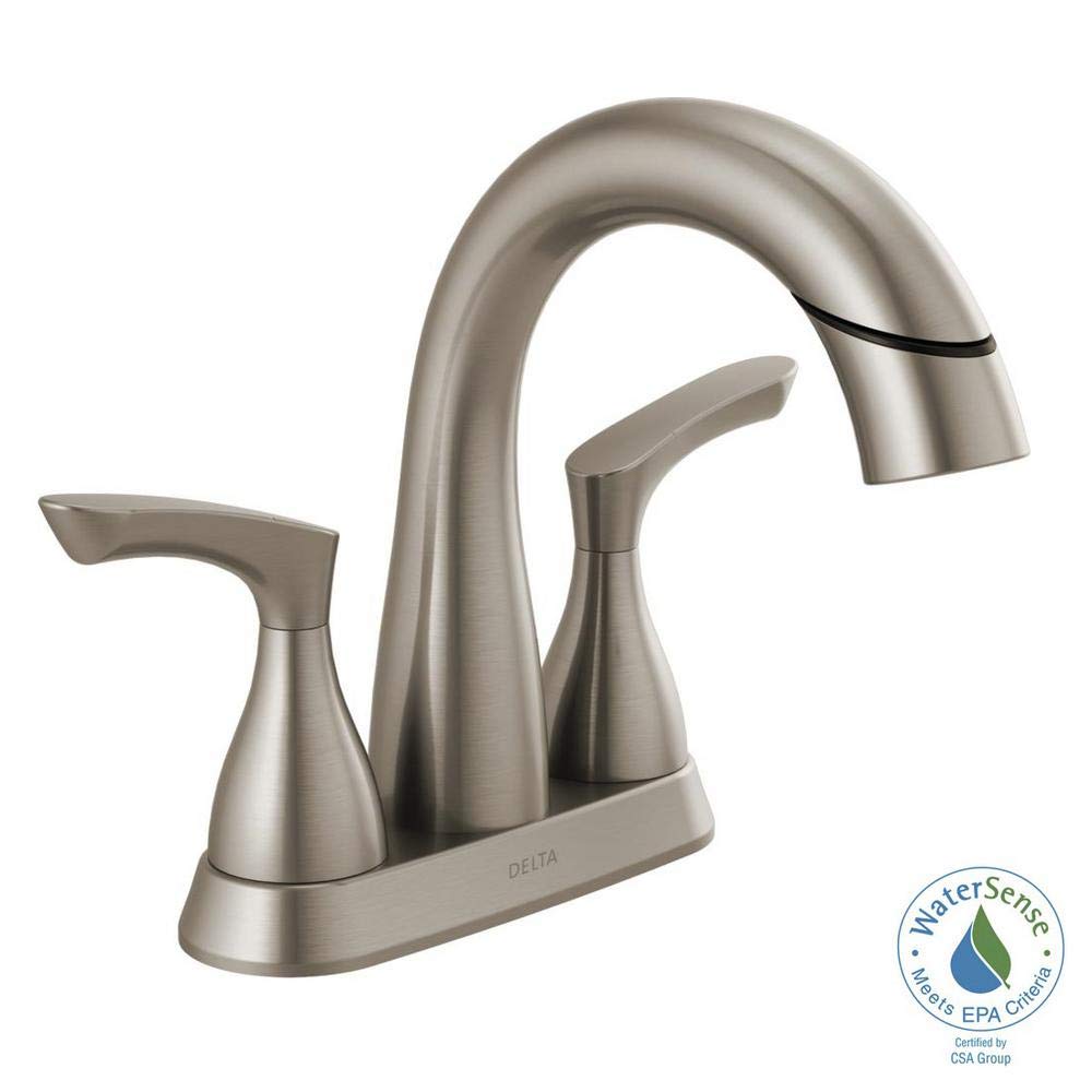 Delta 25765LF-SPPD Broadmoor 4 in. Centerset 2-Handle Pull-Down Spout Bathroom Faucet in SpotShield Brushed Nickel