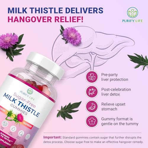 Sugar-Free Milk Thistle Gummies for Liver Cleanse Detox & Repair (Natural Blueberry-Raz Flavor) Cardo Mariano, Cleansing Milk Thistle Extract & Antioxidant Support, Vegan, Replaces Pills & Capsules