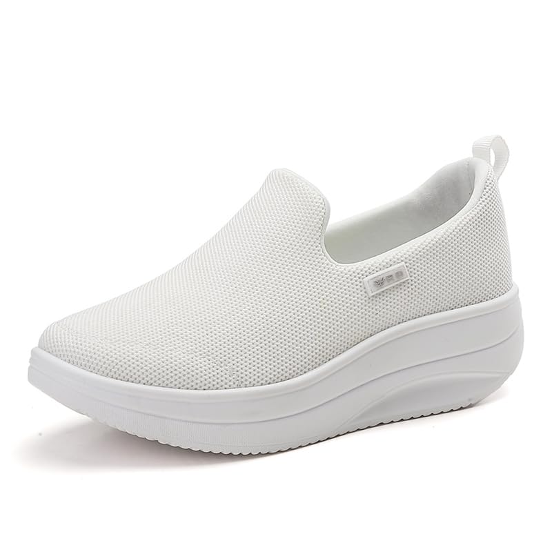 Women's Orthopedic Slip-On Walking Shoes – Mesh Platform Sneakers with Rocker Bottom, Non-Slip Lightweight Loafers for Nurses & Standing Work