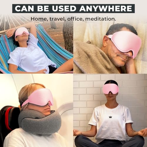 Image of FlyHugz 3D Travel & Home Sleep Mask|Ultra-Soft, 100% Light-Blocking Eye Mask for Deeper Sleep,Adjustable Strap with Nose Bridge Design|Perfect for Travel and Insomnia (Pink)