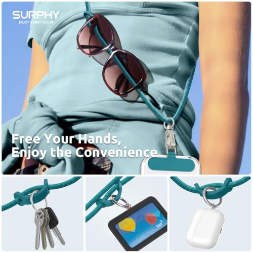 Image of SURPHY Phone Lanyard Crossbody, Phone Strap Crossbody with 2 Tether Tabs | Adjustable Cell Phone Lanyard, Anti Theft Phone Strap, Premium Metal Buckles, Universal Lanyard for Travel, Teal
