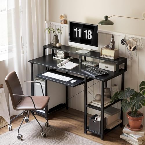 Image of Un-Desk Nova Computer Table for Home Office /Study Table with 3 Shelf Workstation Desk for Desktop Pc Laptop and Gaming with Keyboard Tray Reversible Shelf Left and Right 120 CM Charcoal Black