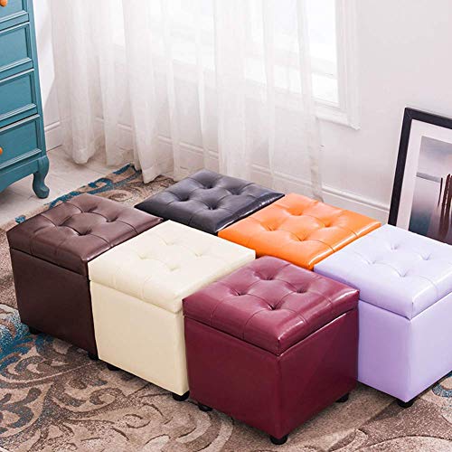 Stylish Multifunctional Black Ottoman Footstool with Storage - PU Leather & Fabric Pouf for Living Room & Bedroom, 35x35x35cm, Durable & Space-Saving Adult Furniture - Image 5