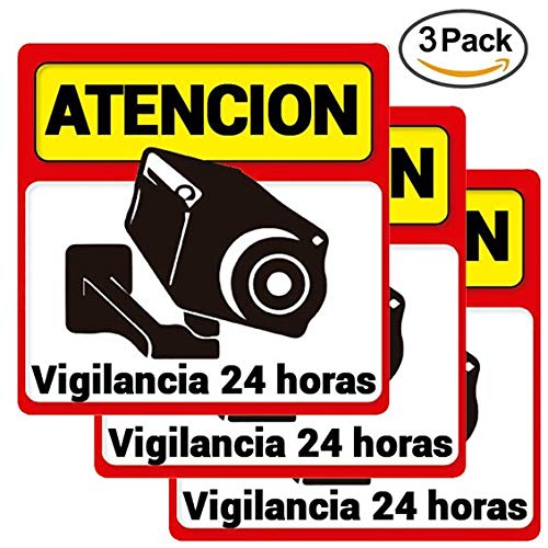 Pack 3 carteles rígidos alarma atención vigilancia 24 horas Kit varios carteles alarma cámara de vigilancia Cartel rígido disuasorio seguridad vigilancia