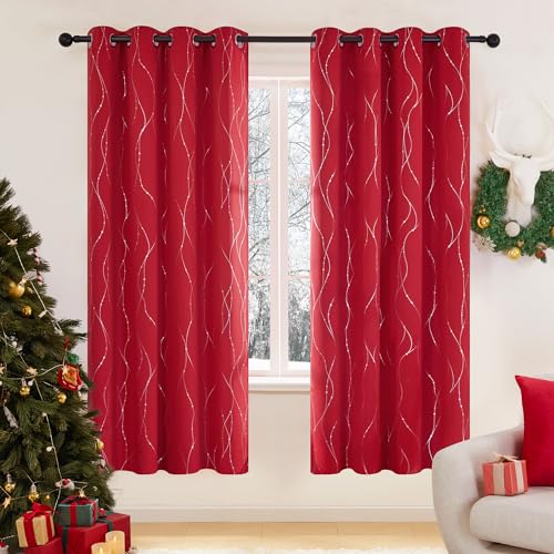Deconovo Christmas Curtains, Red Drapes, Blackout Curtain, Thermal Insulated Soundproof
