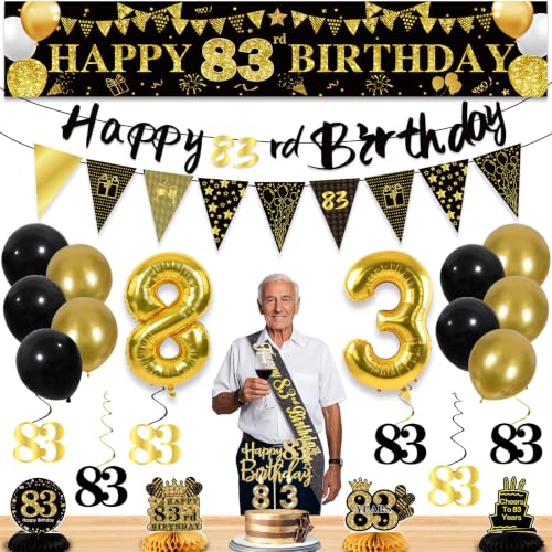 Image of 83rd Birthday Decorations for Men, Black Gold 83rd Party Decorations
