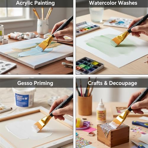 Pinceles planos para pintura 1.5 pulgadas set de 3 piezas Arucxlzq miniatura 6