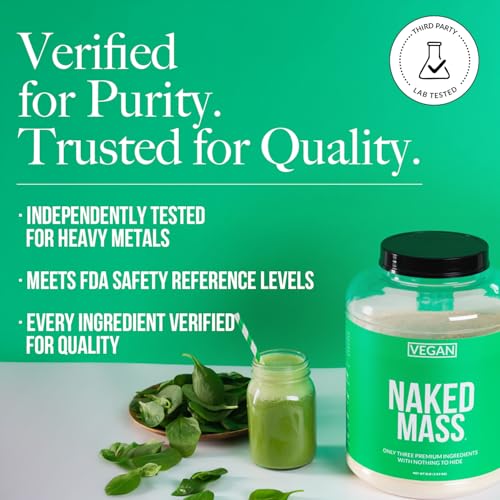 naked vegan mass - natural vegan weight gainer protein powder - 1230 calories non-gmo soy amp gluten free no artificial ingredients - 8lb bulk - 11 servings