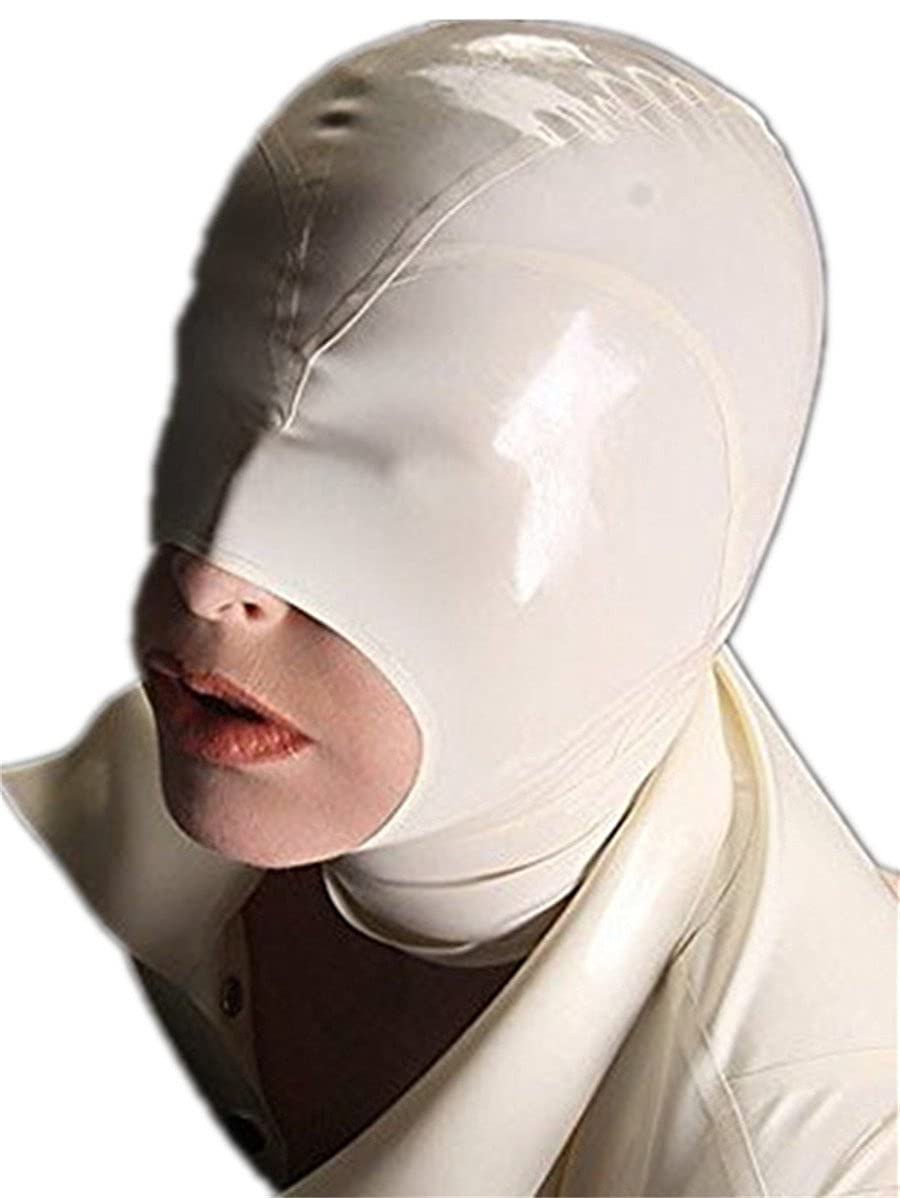 MFMYEE Masque en latex bondage, cagoule en latex faite main, masque en caoutchouc pour combinaison moulante, tenue de soirée, déguisement, cosplay.