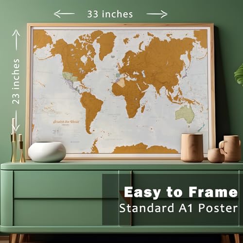 Scratch The World ® Travel Map - Frameable Scratch Off World Map Poster - X-Large 23 x 33 - Maps International - 50 Years of Making Maps - Updated 2025 - Cartographic Detail Featuring Country & State Borders