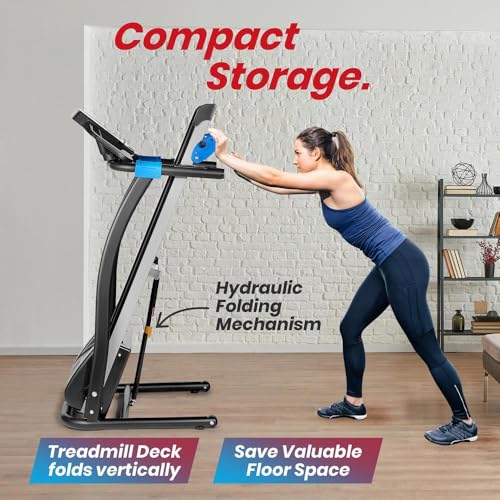 Image of SereneLife Portable Foldable Treadmill with Remote Control, 8.7 MPH Smart Speed Control, Treadmills for Home, Under Desk Treadmill for Home Office, Shock Absorption, App Support, 265lbs Limit