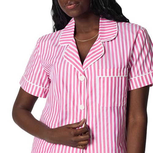 Image of Bed Head PJs Women's Short Sleeve Woven Cotton Sateen Shorty Pajama Set - Organic, Soft, Lightweight, Classic Fit Sleepwear