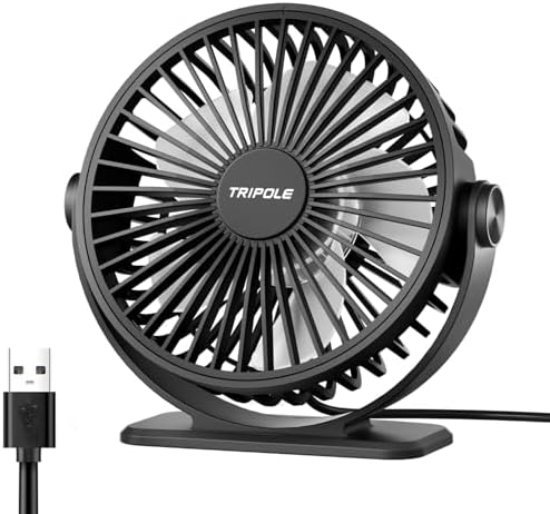 TriPole Ventilator Leiser, Mini Ventilator mit 3 Geschwindigkeiten, USB Tischventilator Leistungsstarker Tragbarer mit 360° Neigung, Fan klein für Einsatz Büro, Schlafzimmer, Reise