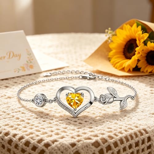 Image of 1CT Rose Heart Bracelet Moissanite Lab-Grown Sapphire Ruby Emerald&More 18K White Rose Gold Plated Anniversary Birthday Gift for Wife Girlfriend Mom Daughter Mothers Day Gift for Mom