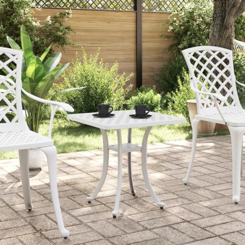 Mesa de exterior de diseño elegante en aluminio fundido color blanco 4