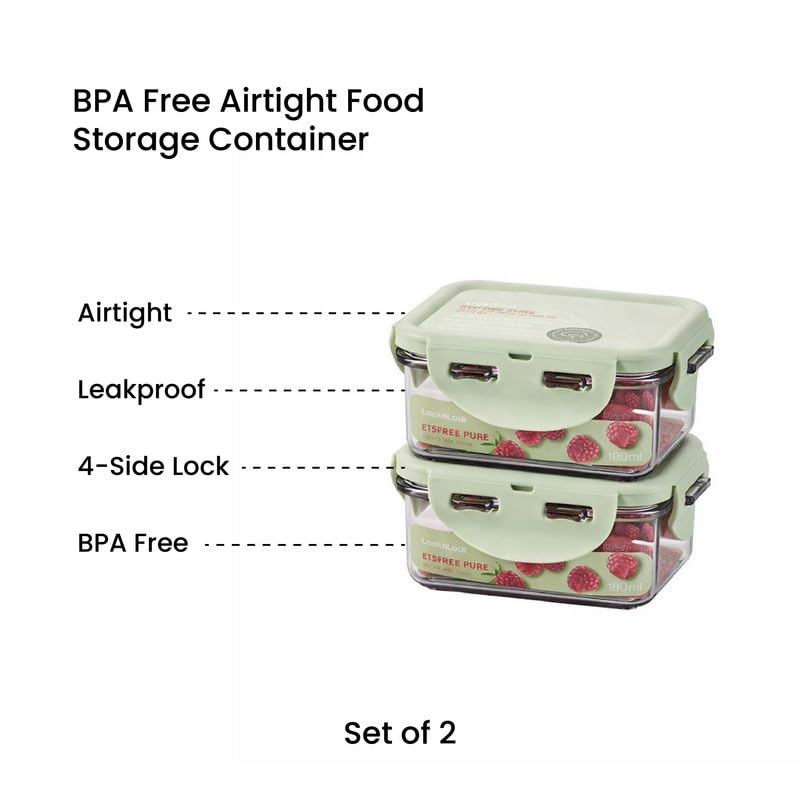 Image of LocknLock LBF805 Mini Food Storage Containers 180ml Each (Pack of 2) | Airtight, Leakproof, BPA-Free Plastic Snack Boxes | Stackable Small Containers for Fridge, Baby Food & Dry Storage