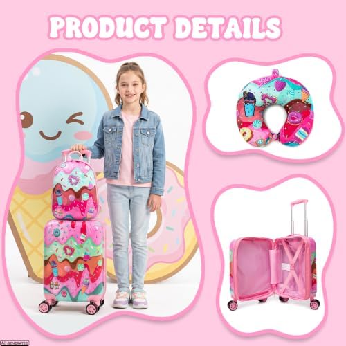 Kids Luggage Sets 4Pcs Rolling Suitcases with Spinner Wheels for Girls Travel Hardshell Toddler Suitcase Set Airline Approved 16 Inch Kids' Carry on Luggage — 사진 7