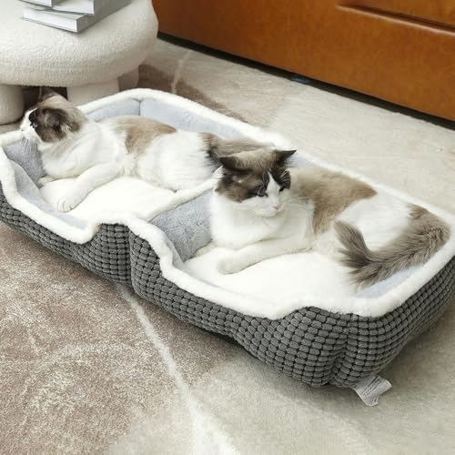 Dog Beds for Two Small Dogs, Double Cat Beds for Indoor Cats, Super Soft Washable Cat Bed with Anti-Slip & Water-Resistant Bottom, Luxury Durable Kitten Bed Puppy Bed, Rectangle Grey Animal Pet Beds by Laojin Balhen - Used condition - Image 6