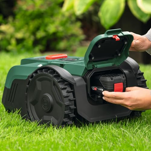 Bosch Akku-Mähroboter VISIMOW18V-100 (für Rasenflächen bis 100 m², Schnittbreite: 16 cm, Schnitthöhe: 20-60 mm, mit Ersatzmessern, inkl. Akku und Ladegerät) – Bild 3