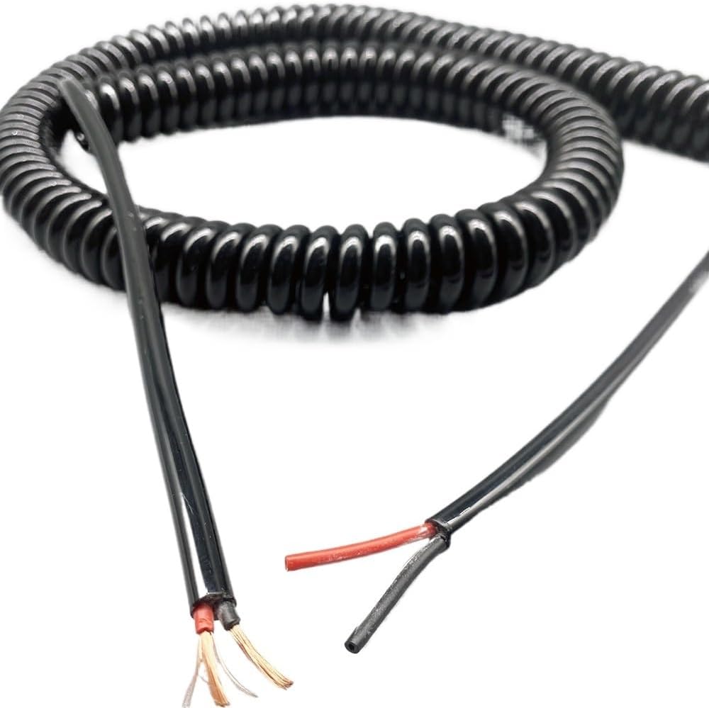 Retractable Spring Coiled Extension Cord ， 2 Core 1.5mm Square Spiral Power Cord Cable Copper Wear Oil Telescopic High Elastic Spring Wire Extension(Stretch 1.25 Meters)