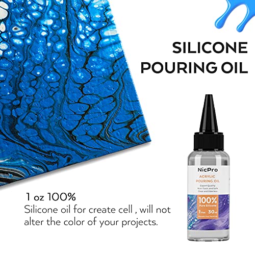 Nicpro Titanium White Color Acrylic Pour Paint, 32 Ounce Pre-Mixed Pouring Paint Supplies With Silicone Pour Oil & Gloves For Canvas, Rock, Wood Cell Creation Flow Diy Art Painting, Ready To Pour #TOP3