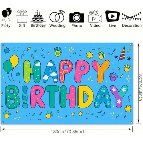 Image of HOMETITUTE Cute Paw Print Happy Birthday Banner 71x43 Inch