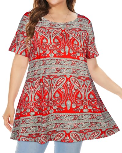 Image of JOELLYUS Plus Size Tops for Women Tunic Floral Casual Short Sleeves T Shirts Flowy Blouses 2026
