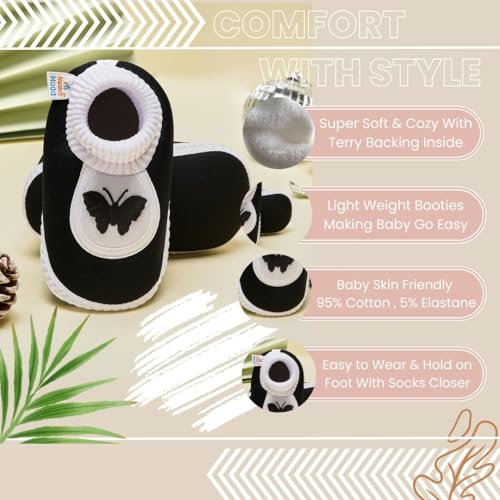 Image of Neska Moda 0 To 6 Months Baby Boys & Girls Cotton Butterfly Slip On Baby Booties