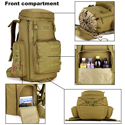 Arcenciel Hiking Daypacks 70-85L Tactical Travel Backpack Molle Rucksack Large Capacity Outdoor Bag For Travelling Trekking Camping Hunting - Rain Cover Included (Coyote Brown) #TOP1