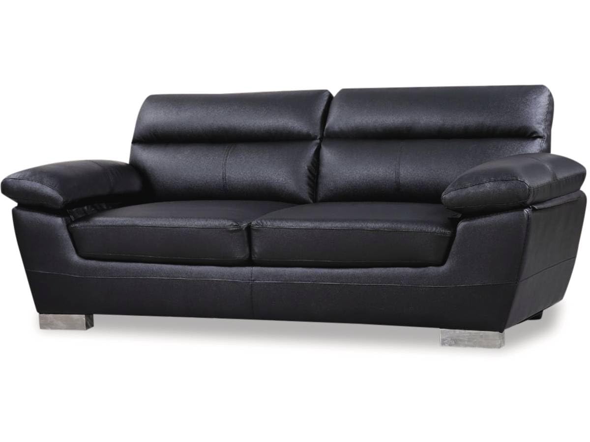 Habitat et Jardin - Canapé Droit en Cuir Reconstitué et PVC Dallas 2 Places Noir - Canapé Fixe Design Moderne - Longeur 210 cm