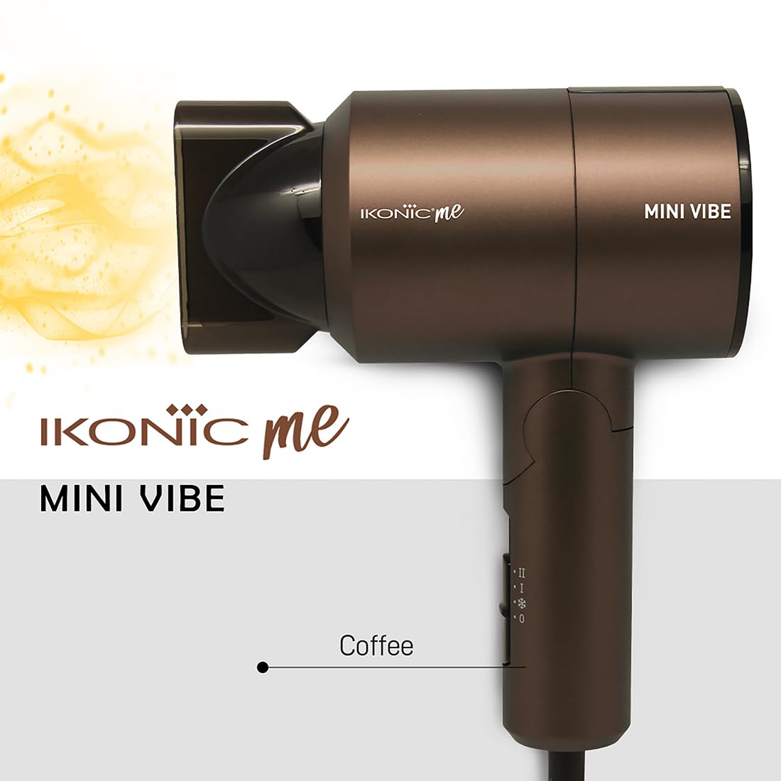 Ikonic Mini Vibe Hair Dryer 1200W with 2 Speed Setting Cool Shot Overheat Protection, Compact Design, Travel Friendly,Glossy Finish Look, All Hair Type, Coffee 2