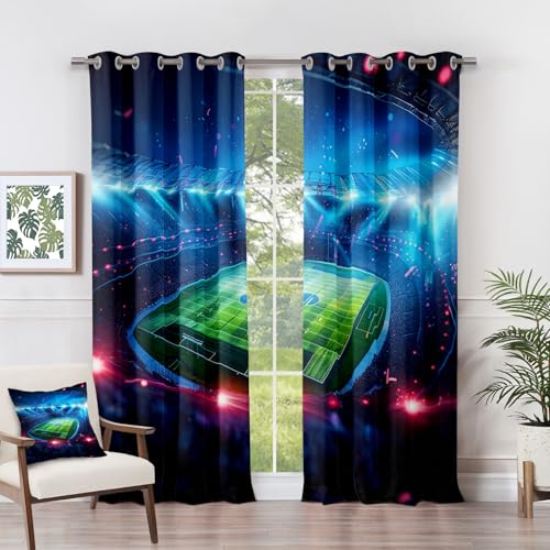 Rideau Occultant Stade de Football - Rideau Thermique Motif Soccer Sport Athlète, Rideaux Chambre Salon Fenetre, Lot de 2 Rideaux et Draperies Intérieurs à...