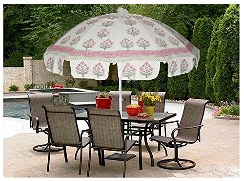 Handmade Wedding Decorations Umbrellas-Block Print Designer Cotton Garden Umbrella Sun Protection Umbrella Boho Umbrellas Parasol, Pink Green Flower, Youth Large / 11-13 #TOP1