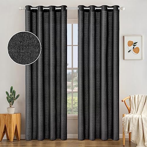 MIULEE 2 Unidades Cortinas Salon Translucidas Poliéster Lino con Ojales Visillos de Dormitorio Moderno Ventana Salon Habitacion Cuarto Dormitorio Comedor Cocina 140 x 225 cm Negro