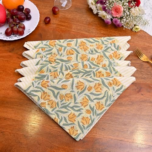 Servilletas de algodón hechas a mano en la India con refinado borde a rayas 4
