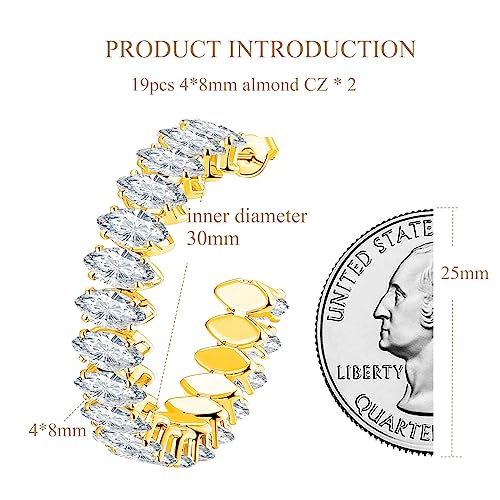 Cubic Zirconia Hoop Earrings For Women And Girls, Yellow Gold Plated Sparkling Rhinestone Luxury Cz Large Cuff Earrings 40Mm (40.00, Almond Cubic Zirconia Earrings) #TOP2