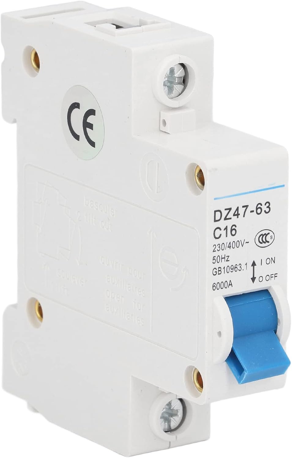 DIN Rail Mount Circuit Breaker, AC 230V 400V Flame Retardant 1P Miniature Breaking Capacity 6000A for