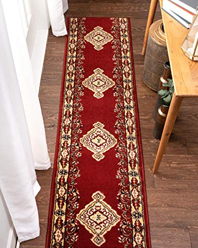 Well Woven Custom Size Runner - Choose Length - Medallion Red Traditional 2