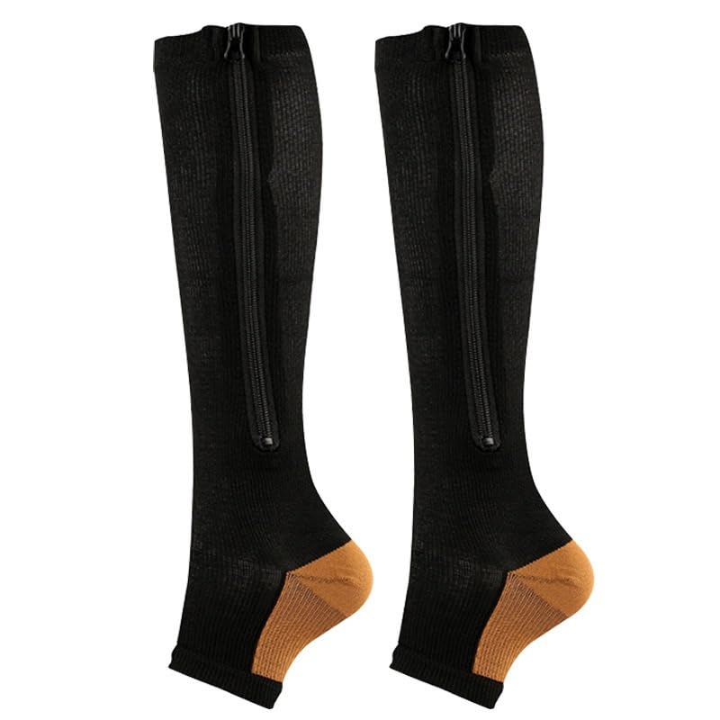 Image of Zipper Compression Socks for Women & Men Circulation Calf Knee High 15-20mmHg Open Toe Compression Stocking suit for Circulation Support