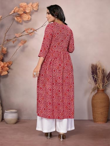 Image of rangita Women Rayon Regular Fit Embroidered Calf Length Anarkali Kurti | Kurta