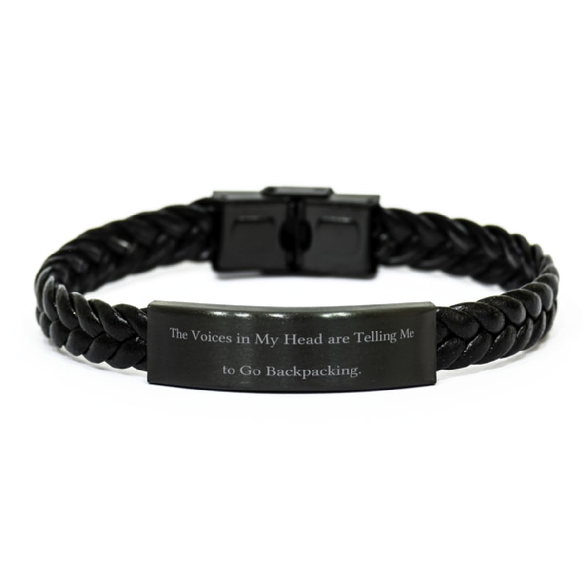 Krumfortable Living Unique Backpacking Gifts, The Voices in My, Backpacking Braided Leather Bracelet From Friends, Engraved Bracelet For Friends, Humorous, Witty, Joke, Comical, Funny bone