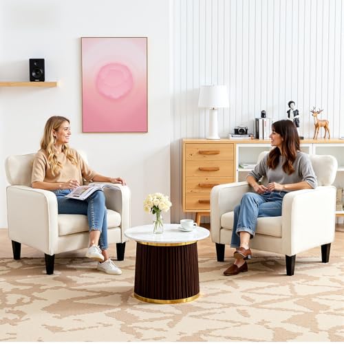 Image of DUMOS Modern Accent Chairs for Living Room, Reading Chair with Armrest and Backrest, Comfy Chairs for Bedroom, Waiting Room and Reception Room, Cream