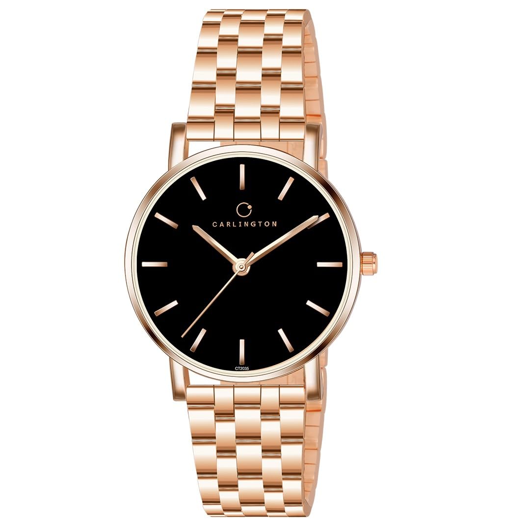 Carlington Women Stainless Steel Iconic Analog Ladies Watch With Premium Linked Strap - Ct 2035 Black Dial, Band Color-Rose Gold (B0CV9JRXQR) Amazon Price History, Amazon Price Tracker