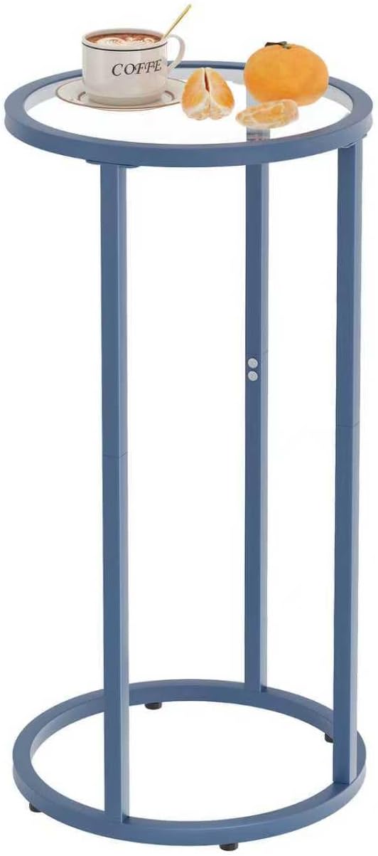 Easy Paws C Table Side End Table, Small Round Couch Sofa Tray Snack Table for Living Room, Bedroom,Accent Coffee Table,TV Tray Table for Small Space, Nightstand with Metal Frame(Blue)