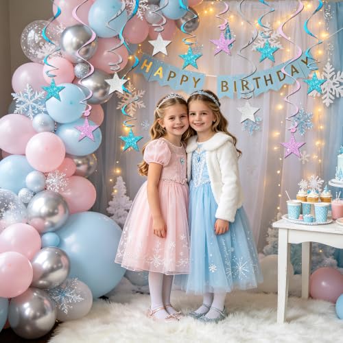 Image of BEISHIDA Blue Glitter Stars Hanging Swirls Pre-Strung Stars Hanging Decorations for Baby Shower Gender Reveal Birthday Party Decorations Supplies,Pack of 15