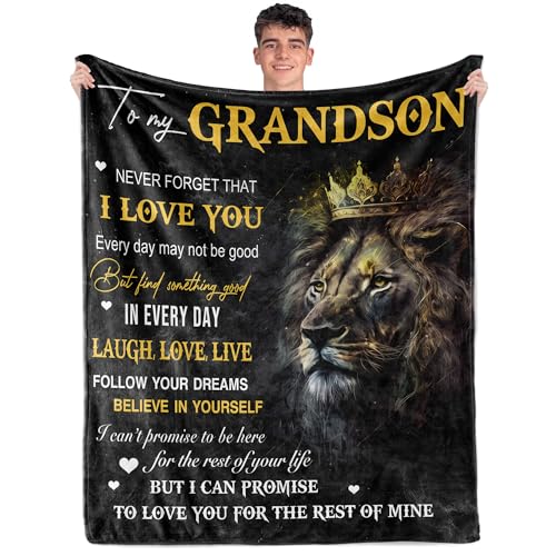 to My Grandson Blanket 60X50 Grandson Gifts from Grandma Granddpa Christmas Graduation Birthday Gifts Presents for Grandson Fuzzy Warm Soft Cozy Plush Fleece Flannel Lion Throw Blankets