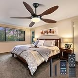 FUMLTP Ceiling Fans with Lights, 46 Inch Ceiling Fan with Light and Remote, Reversible DC Motor, 3CCT, Dimmable, Noiseless, LED Brown Ceiling Fan for Bedroom, Living Room, Indoor/Outdoor Use