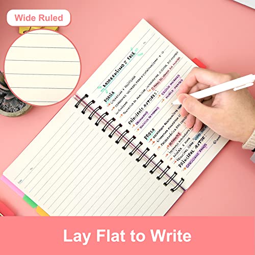Cagie Pink Spiral Notebook 5X7 With Dividers 5 Subject Notebook With Tabs Wide Ruled Hardcover A5 Spiral Bound Journal For Note Taking Work School Supplies, 220 Pages #TOP4