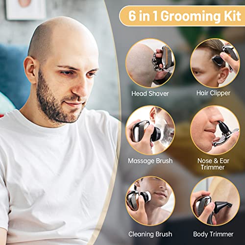 Men's Electric Head Shaver Razor - Rechargeable Cordless Head Shaving Razors For Bald Man 6 In 1 Waterproof Wet Dry Hair Cutting Shavers Beard Trimmer Grooming Kit 7 Rotary Heads #TOP5